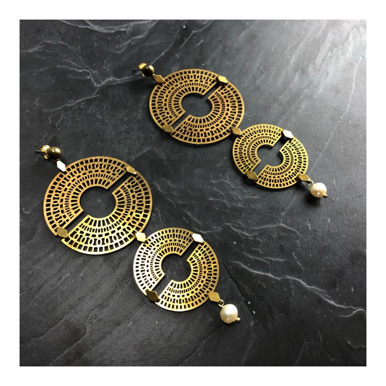 boucles d'oreille longues laiton brut estempe acercles jourés